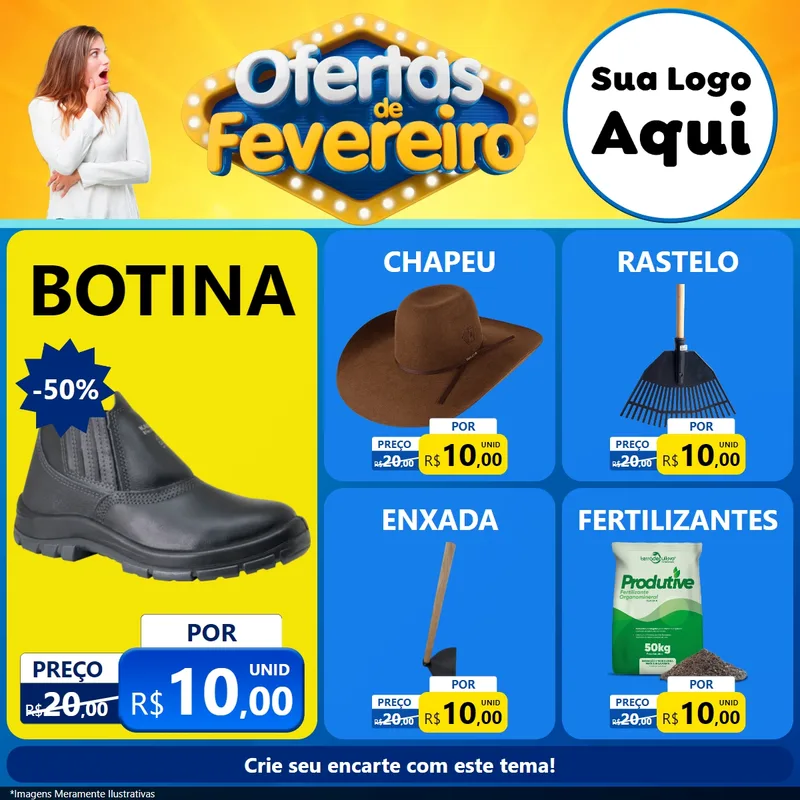 Modelo de Rede Social para Feed Facebook com o tema Ofertas de Fevereiro para Agropecuária