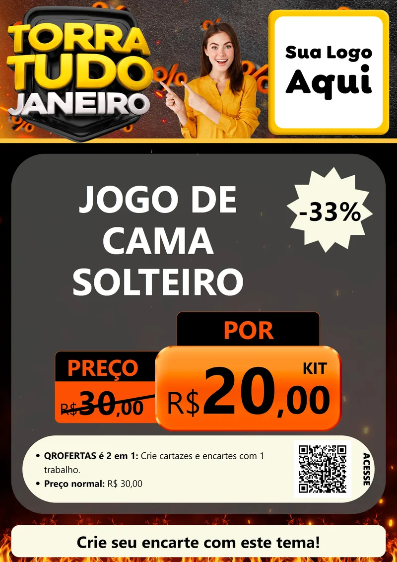 Modelo de Cartaz para Cartaz A4 Vertical com o tema Torra Tudo Janeiro para Cama, Mesa e Banho