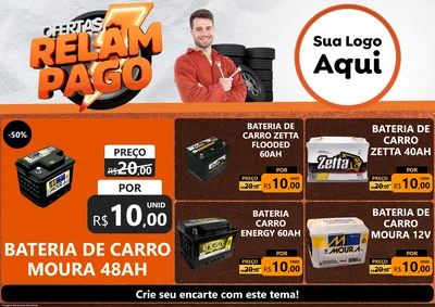 Modelo de Encarte para Encarte A4 Horizontal com o tema Ofertas Relâmpago - Moto / Auto para Baterias Elétricas