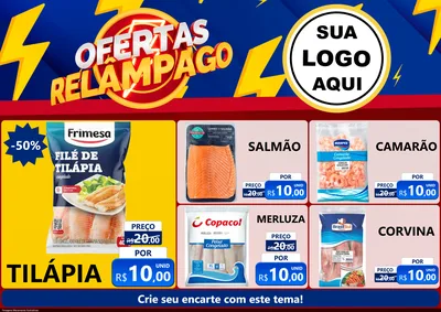 Modelo de Encarte para Encarte A4 Horizontal com o tema Ofertas Relâmpago para Peixaria
