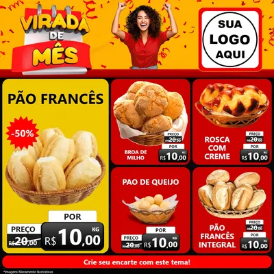 Modelo de Rede Social para Feed Facebook com o tema Virada de Mês para Padaria