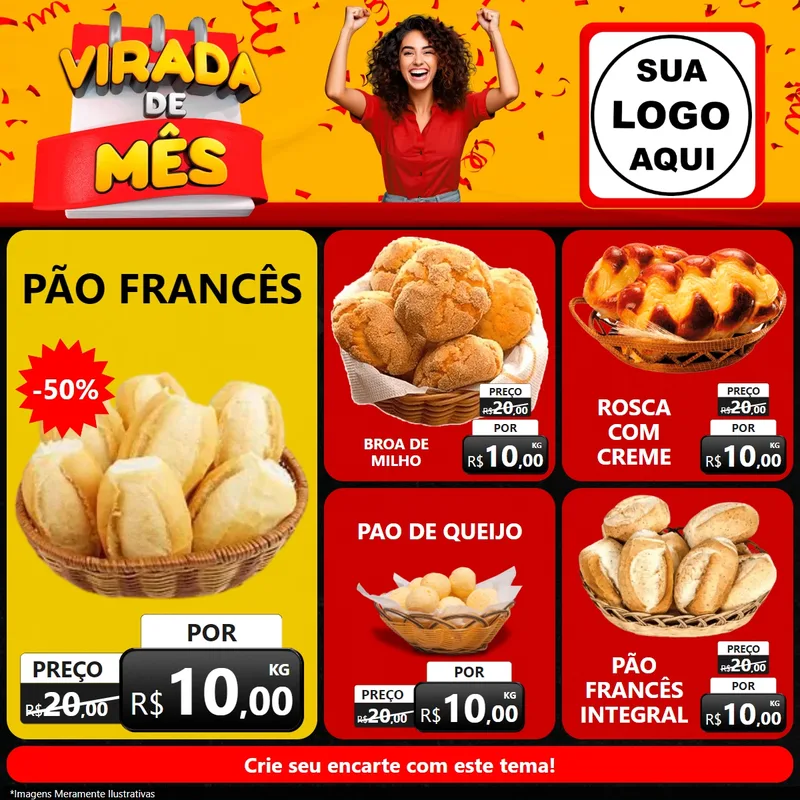 Modelo de Rede Social para Feed Facebook com o tema Virada de Mês para Padaria