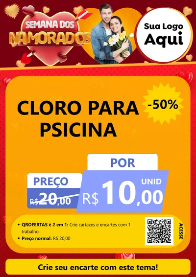 Modelo de Cartaz para Cartaz A4 Vertical com o tema Semana dos Namorados para Produtos para Piscina