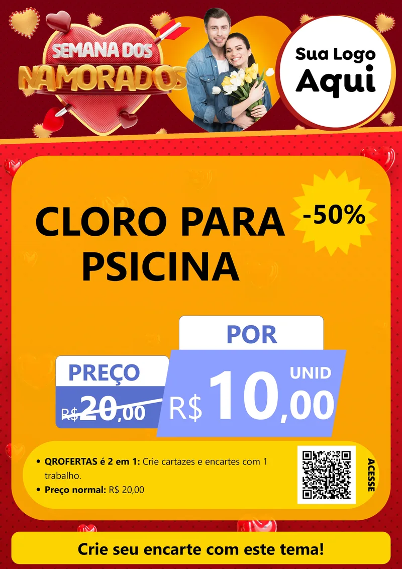 Modelo de Cartaz para Cartaz A4 Vertical com o tema Semana dos Namorados para Produtos para Piscina