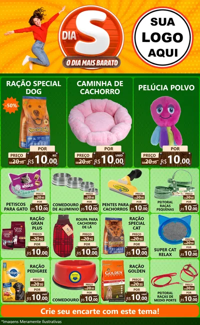 Modelo de Encarte para Encarte Grande com o tema Dia S - O Dia Mais Barato para Pet Shop