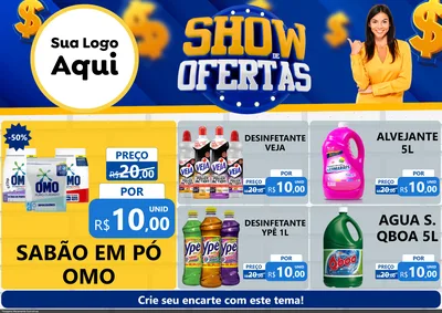 Modelo de Encarte para Encarte A4 Horizontal com o tema Show de Ofertas para Produtos de Limpeza