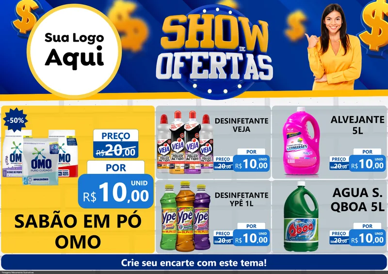 Modelo de Encarte para Encarte A4 Horizontal com o tema Show de Ofertas para Produtos de Limpeza