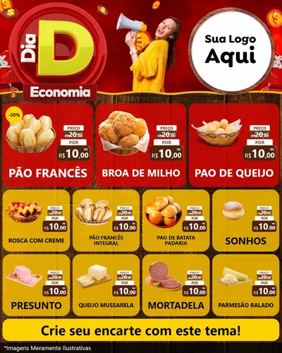 Modelo de Rede Social para Feed Instagram com o tema Dia D Economia para Padaria