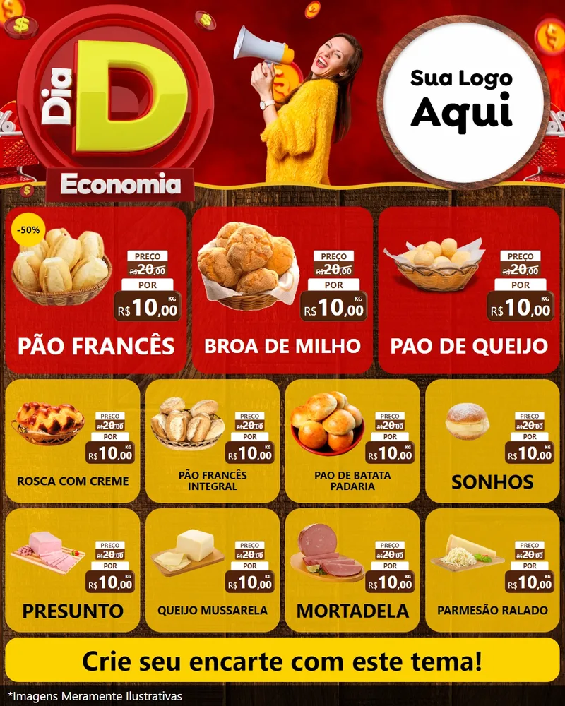 Modelo de Rede Social para Feed Instagram com o tema Dia D Economia para Padaria