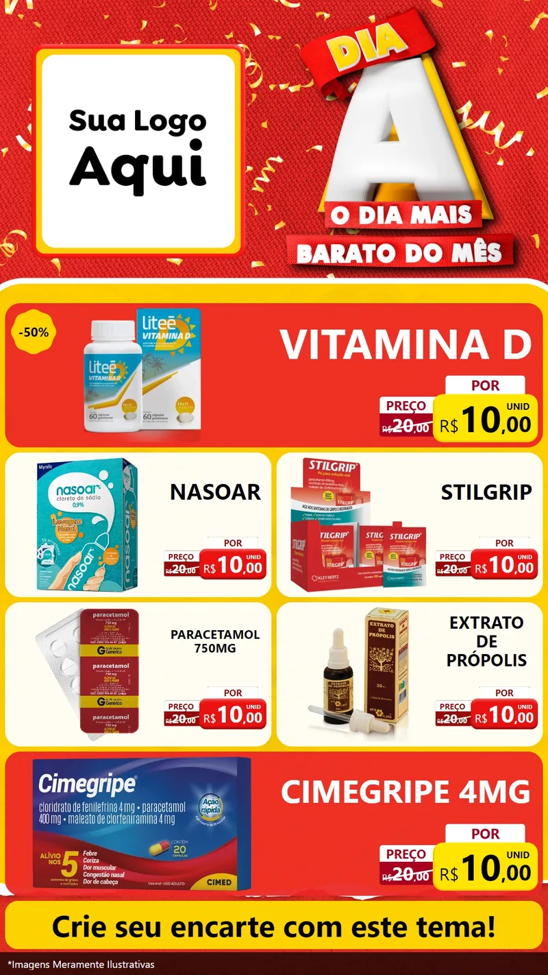 Modelo de TV para TV Vertical com o tema Dia A o Dia Mais Barato do Mês para Farmácia