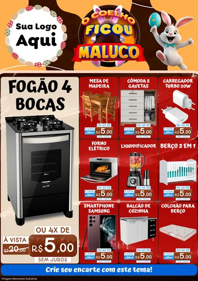 Modelo de Encarte para Encarte A4 Vertical com o tema O Coelho Ficou Maluco - Páscoa para Móveis e Eletro