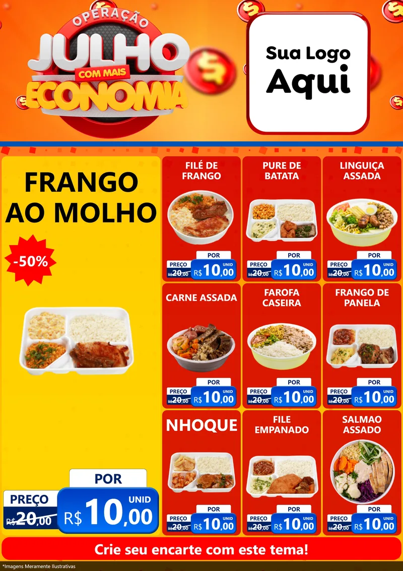 Modelo de Encarte para Encarte A4 Vertical com o tema Operação Julho Com Mais Economia para Restaurante