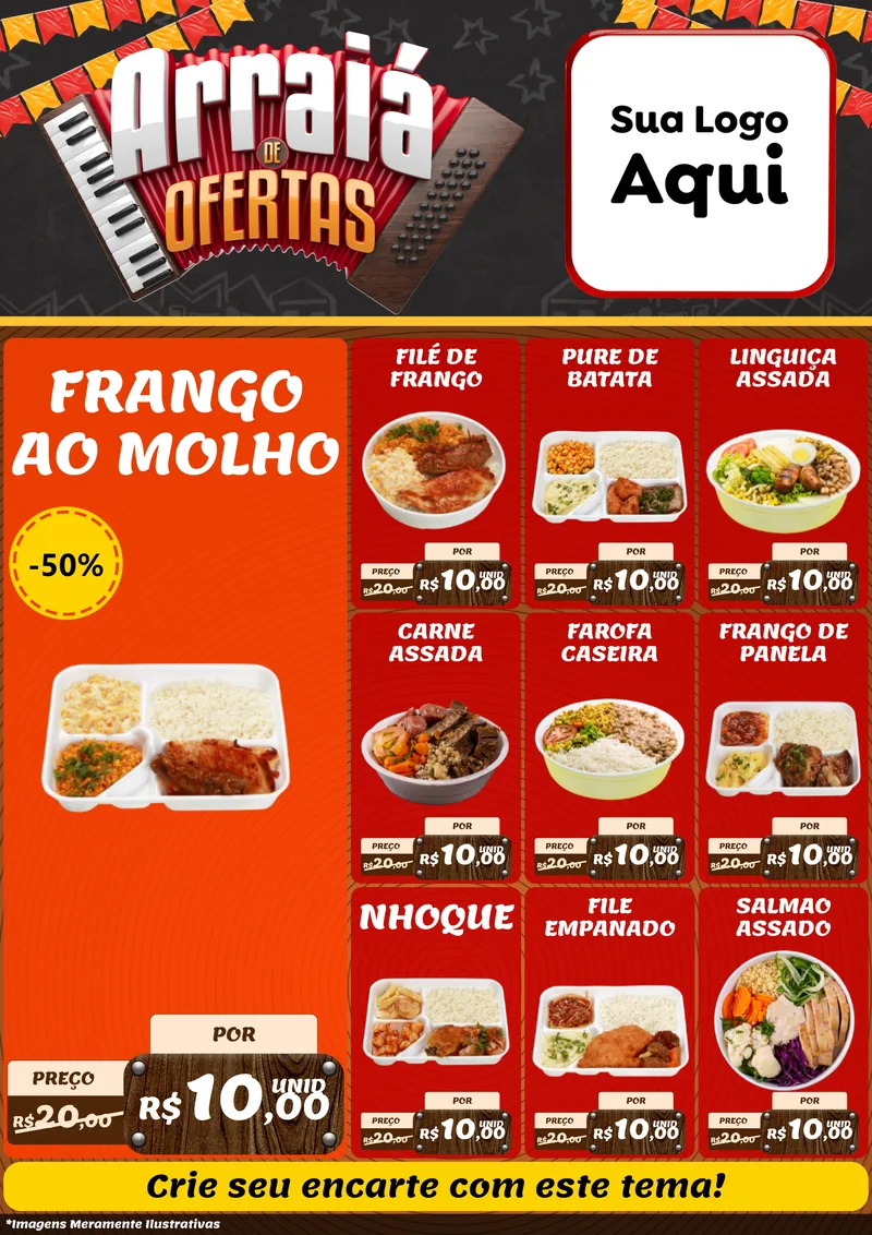 Modelo de Encarte para Encarte A4 Vertical com o tema Arraiá de Ofertas - Junina para Restaurante