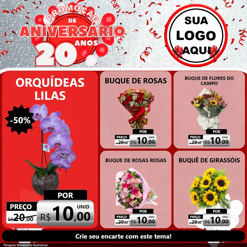 Modelo de Rede Social para Feed Facebook com o tema Promoção de Aniversário - 20 Anos para Floricultura e jardim