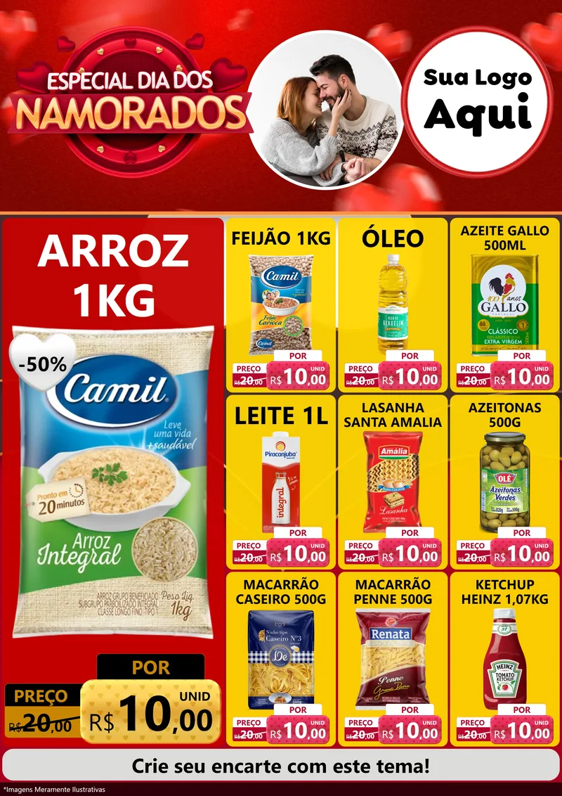 Modelo de Encarte para Encarte A4 Vertical com o tema Especial Dia Dos Namorados para Supermercado