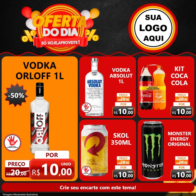 Modelo de Rede Social para Feed Facebook com o tema Oferta do Dia - Só hoje, Aproveite! para Distribuidora de bebidas
