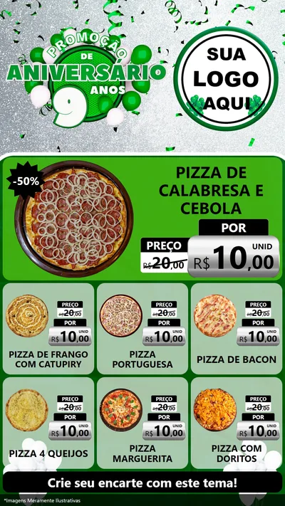 Modelo de Rede Social para Stories com o tema Promoção de Aniversário - 9 Anos para Pizzaria