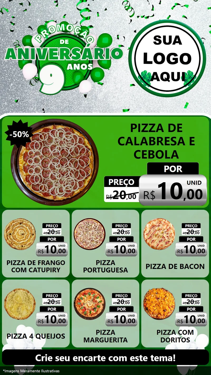 Modelo de Rede Social para Stories com o tema Promoção de Aniversário - 9 Anos para Pizzaria