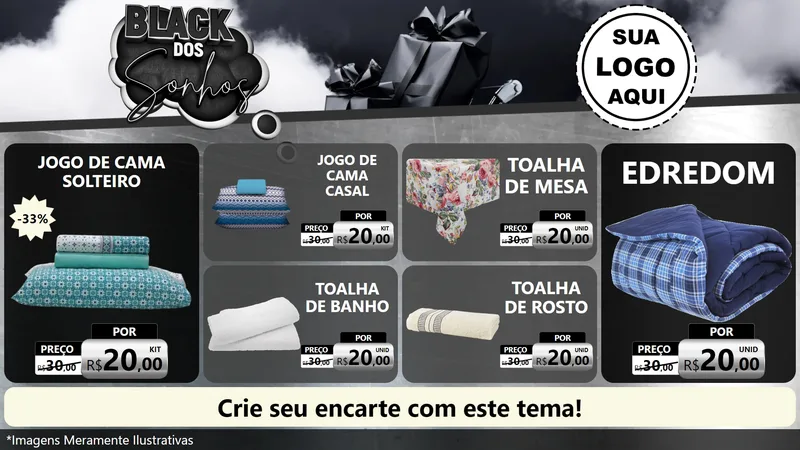 Modelo de TV para TV Horizontal com o tema Black dos Sonhos para Cama, Mesa e Banho
