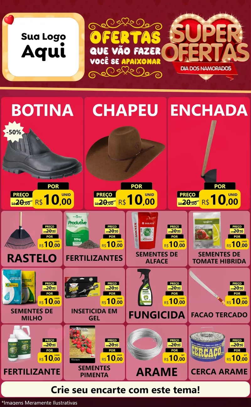 Modelo de Encarte para Encarte Grande com o tema Dia dos Namorados para Agropecuária