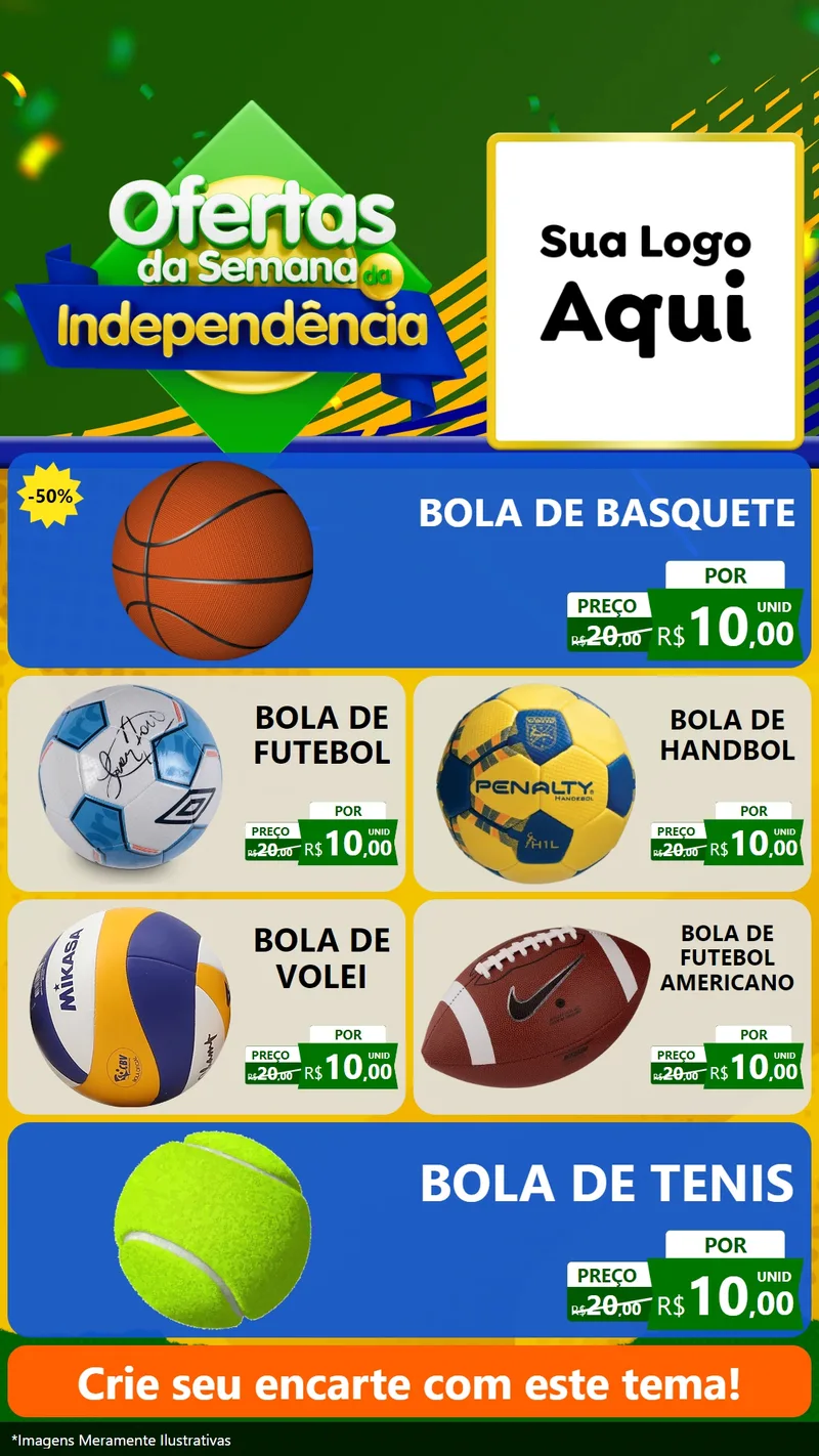 Modelo de TV para TV Vertical com o tema Ofertas da Semana da Independência para Artigos Esportivos