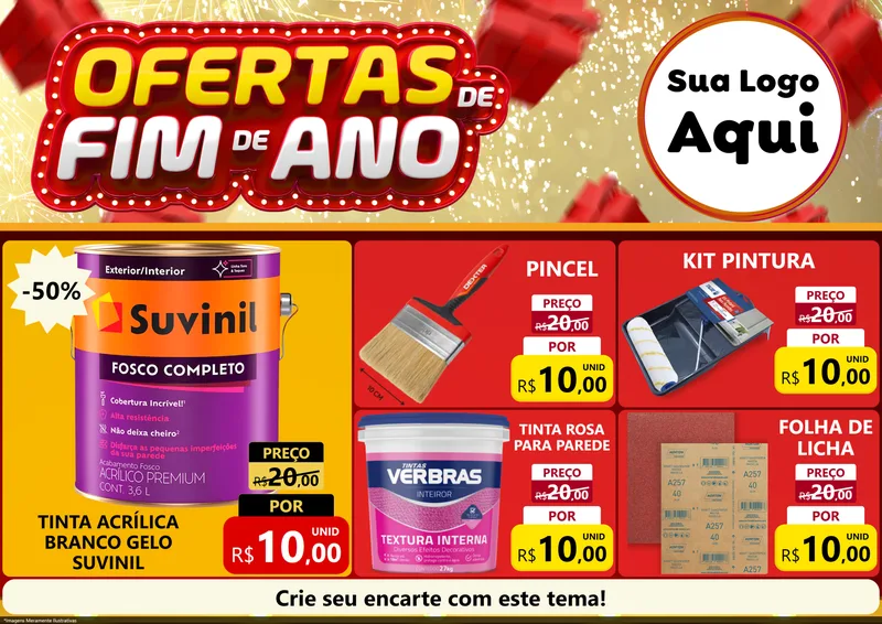 Modelo de Encarte para Encarte A4 Horizontal com o tema Ofertas de Fim de Ano para Tintas e Ferramentas