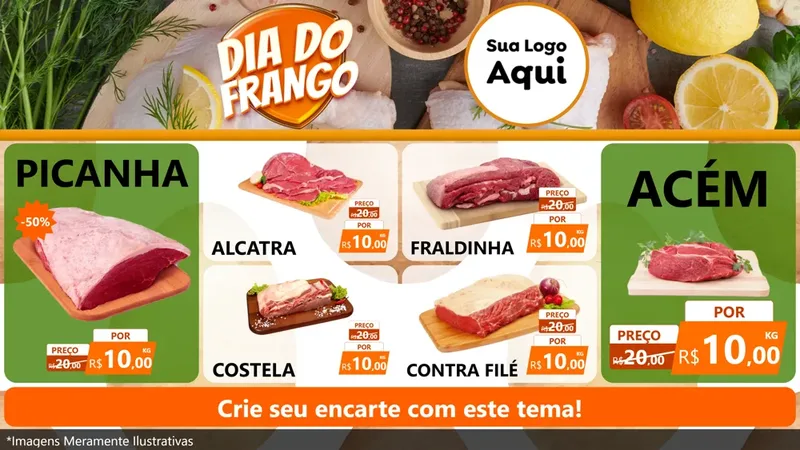 Modelo de TV para TV Horizontal com o tema Dia do Frango para Açougue