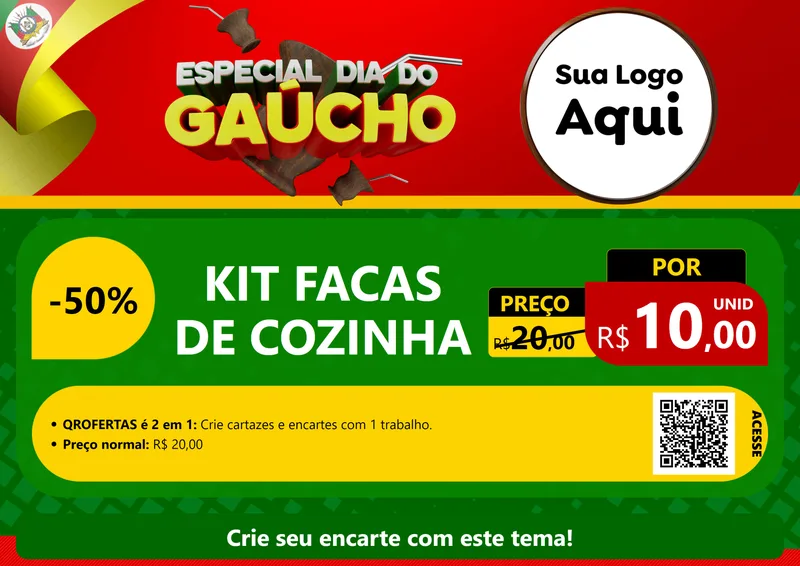 Modelo de Cartaz para Cartaz A4 Horizontal com o tema Especial Dia do Gaúcho para Utilidades Domésticas