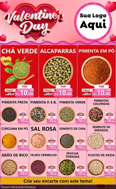 Modelo de Encarte para Encarte Grande com o tema Valentine's Day para Produtos Naturais