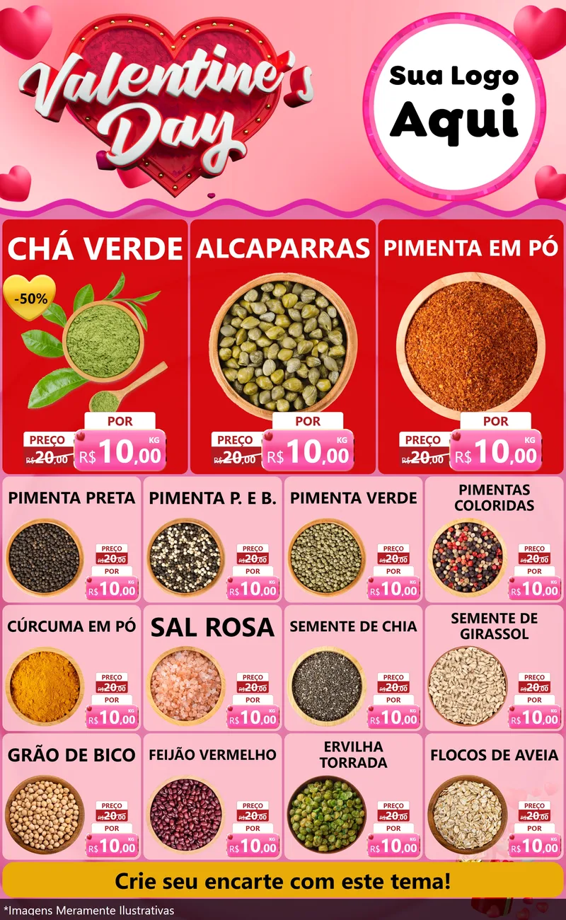 Modelo de Encarte para Encarte Grande com o tema Valentine's Day para Produtos Naturais