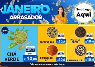 Modelo de Encarte para Encarte A4 Horizontal com o tema Janeiro Arrasador para Produtos Naturais