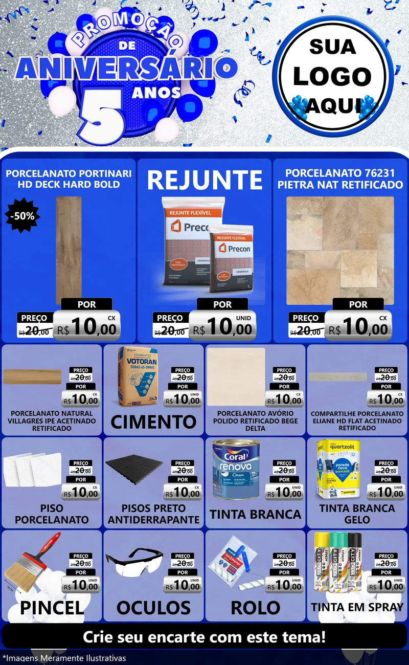 Modelo de Encarte para Encarte Grande com o tema Promoção de Aniversário - 5 Anos para Pisos e revestimentos