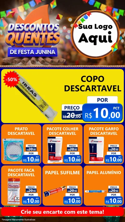 Modelo de Rede Social para Stories com o tema Descontos Quentes de Festa Junina para Embalagens