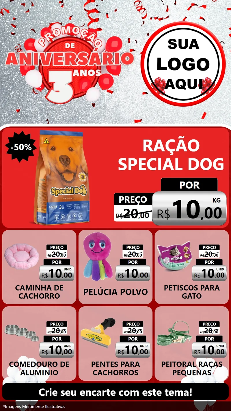 Modelo de Rede Social para Stories com o tema Promoção de Aniversário - 3 Anos para Pet Shop