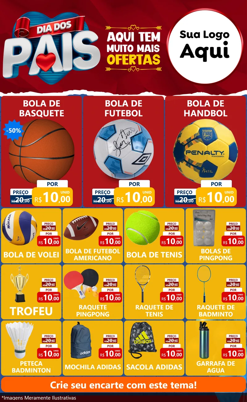 Modelo de Encarte para Encarte Grande com o tema Dia dos Pais para Artigos Esportivos