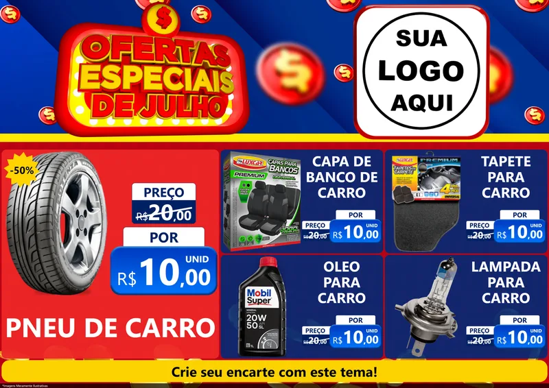 Modelo de Encarte para Encarte A4 Horizontal com o tema Ofertas Especiais de Julho para Auto peças
