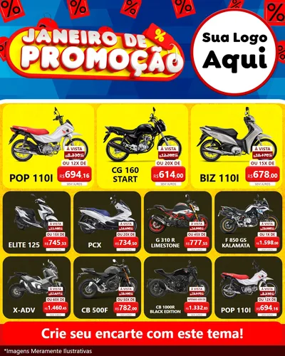 Modelo de Rede Social para Feed Instagram com o tema Janeiro de Promoção para Concessionaria de Motos
