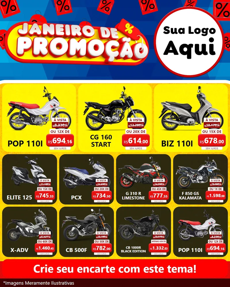 Modelo de Rede Social para Feed Instagram com o tema Janeiro de Promoção para Concessionaria de Motos