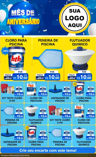 Modelo de Encarte para Encarte Grande com o tema Mês de Aniversário para Produtos para Piscina