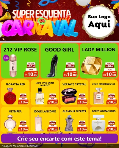 Modelo de Rede Social para Feed Instagram com o tema Super Esquenta de Carnaval para Perfumes