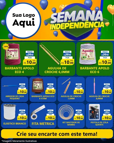 Modelo de Rede Social para Feed Instagram com o tema Semana da Independência para Armarinho e Aviamentos