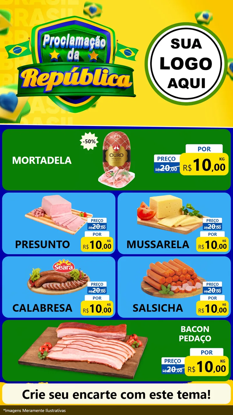 Modelo de TV para TV Vertical com o tema Proclamação da República para Frios e Laticínios