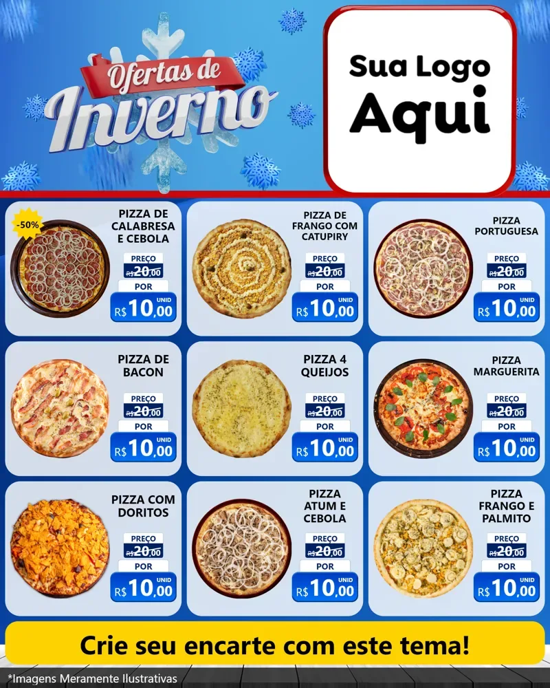 Modelo de Rede Social para Feed Instagram com o tema Ofertas de Inverno para Pizzaria