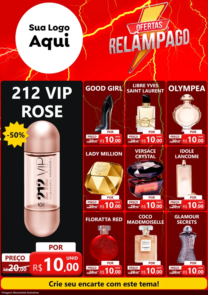Modelo de Encarte para Encarte A4 Vertical com o tema Ofertas Relâmpago para Perfumes
