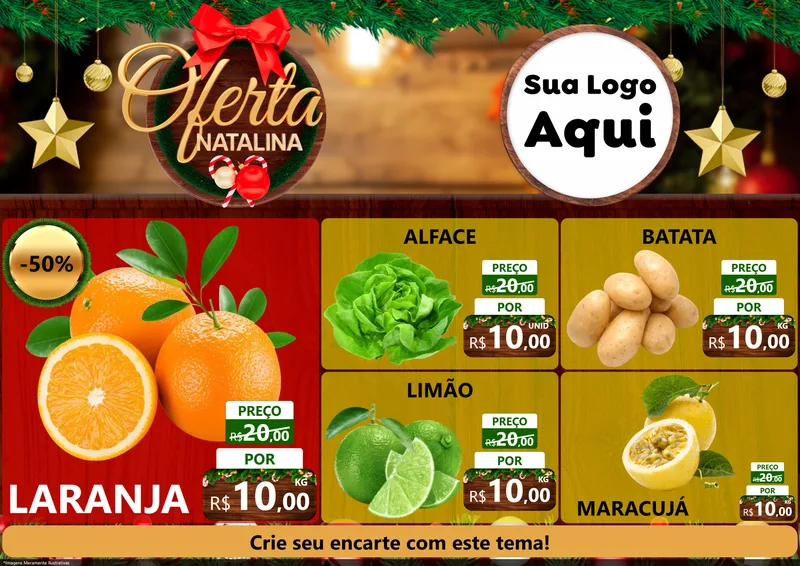 Modelo de Encarte para Encarte A4 Horizontal com o tema Ofertas Natalina para Hortifrúti