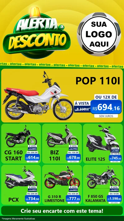Modelo de Rede Social para Stories com o tema Alerta de Desconto para Concessionaria de Motos
