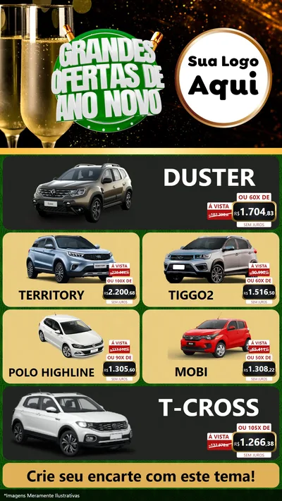 Modelo de TV para TV Vertical com o tema Grandes Ofertas de Ano Novo para Concessionaria de Carros