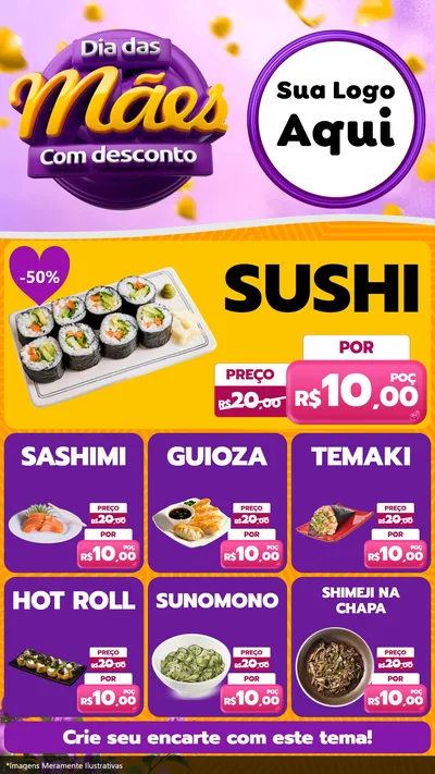 Modelo de Rede Social para Stories com o tema Dia das Mães com Desconto para Comida japonesa