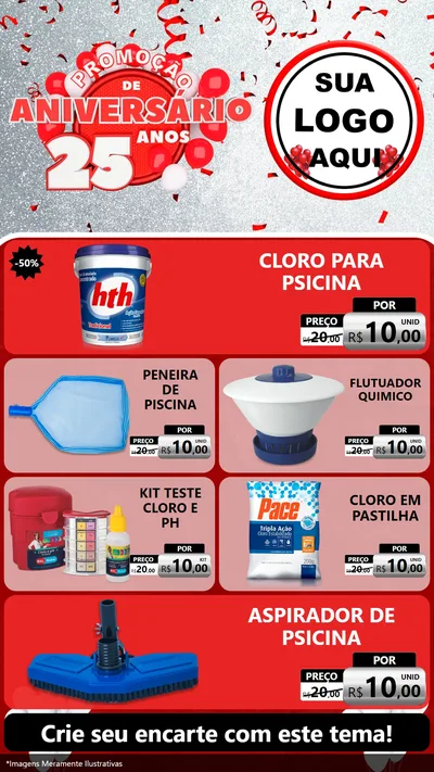 Modelo de TV para TV Vertical com o tema Promoção de Aniversário - 25Anos para Produtos para Piscina