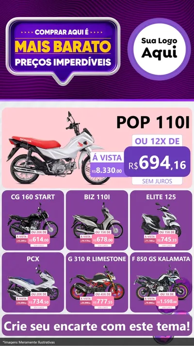 Modelo de Rede Social para Stories com o tema Mais Barato para Concessionaria de Motos